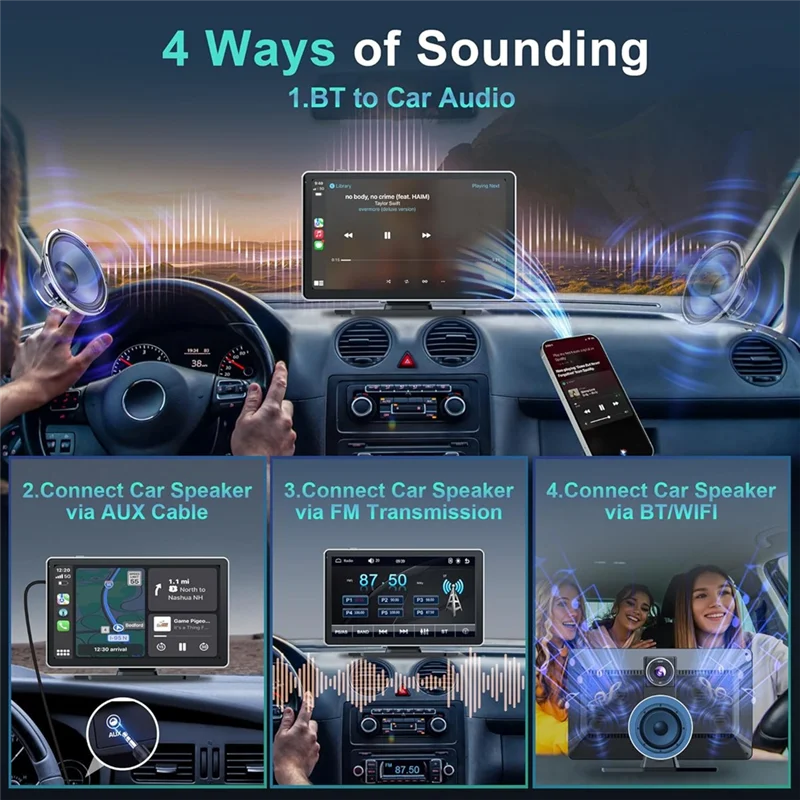 Wireless Carplay Car Stereo, 9 Inch Portable Car Audio With Front Rear 4K+1080P Dual Camera Dash Cam, Carplay Screen