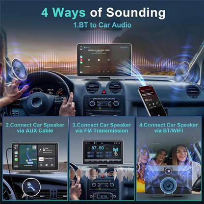 Wireless Carplay Car Stereo, 9 Inch Portable Car Audio With Front Rear 4K+1080P Dual Camera Dash Cam, Carplay Screen
