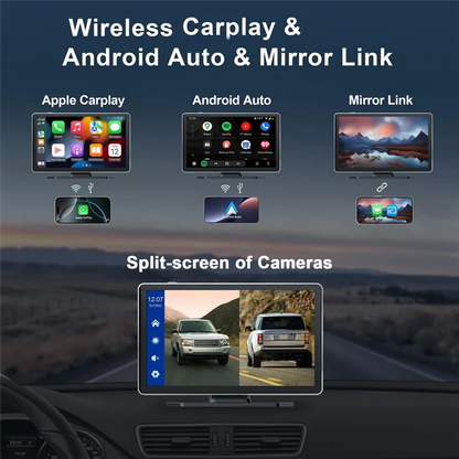 Wireless Carplay Car Stereo, 9 Inch Portable Car Audio With Front Rear 4K+1080P Dual Camera Dash Cam, Carplay Screen