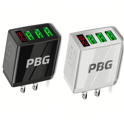 3-Port USB Quick Wall Charger with LED Voltage Display - Safe & Fast