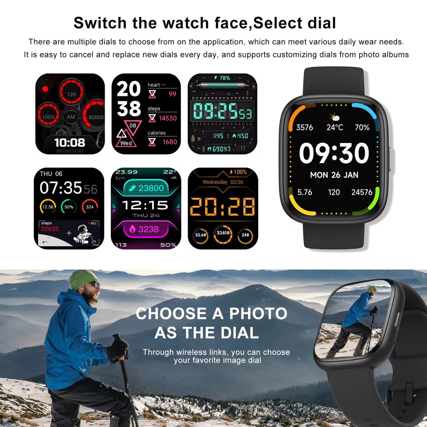 Alexa Smart watch, wireless calling /dial, calling reminder and rejection, SMS reminder, Custom Wallpaper, /Andriod