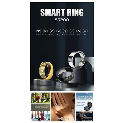 AD41-SR200 Smart Ring Activity Fitness Tracker Blood Oxygen Blood Pressure Sleep Monitor Finger Ring for IOS Android